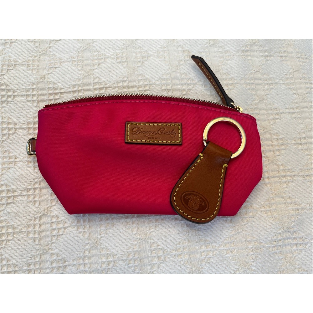 Dooney & Bourke Pink Nylon Zip Around Pouch  Logo Hot Pink Interior Keychain